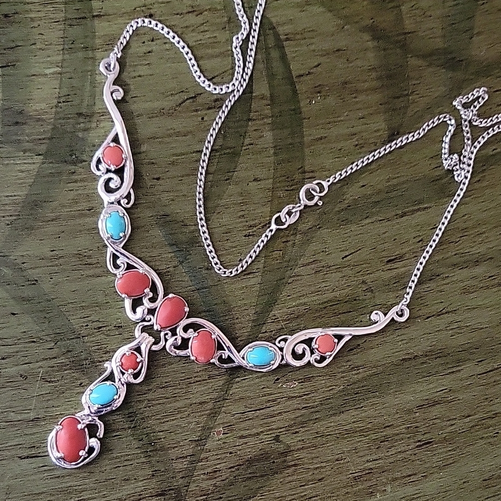 Red Coral, Turquoise Necklace